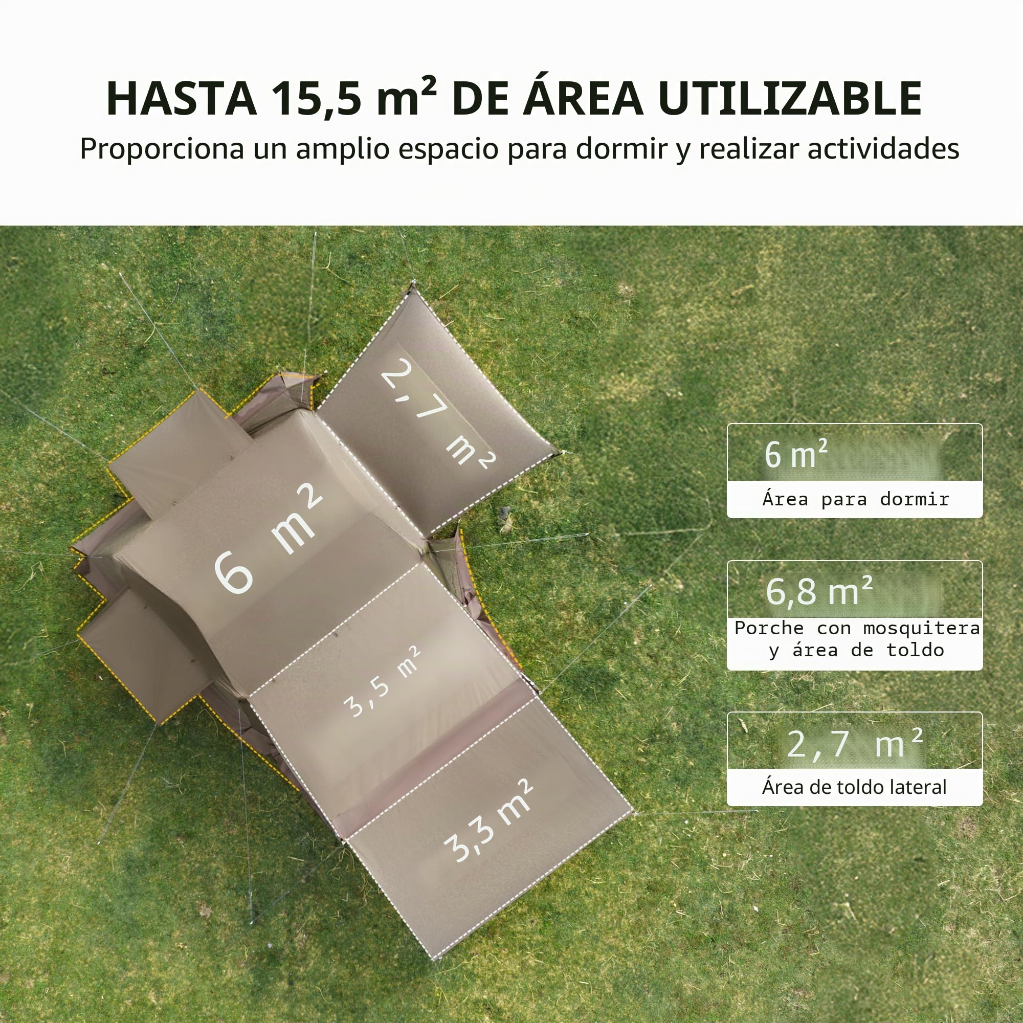 Naturehike Village 6.0 ㎡ Tienda de campaña familiar Pop Up Tienda de campaña para 4 personas, gran túnel con columna de agua de 2000 mm