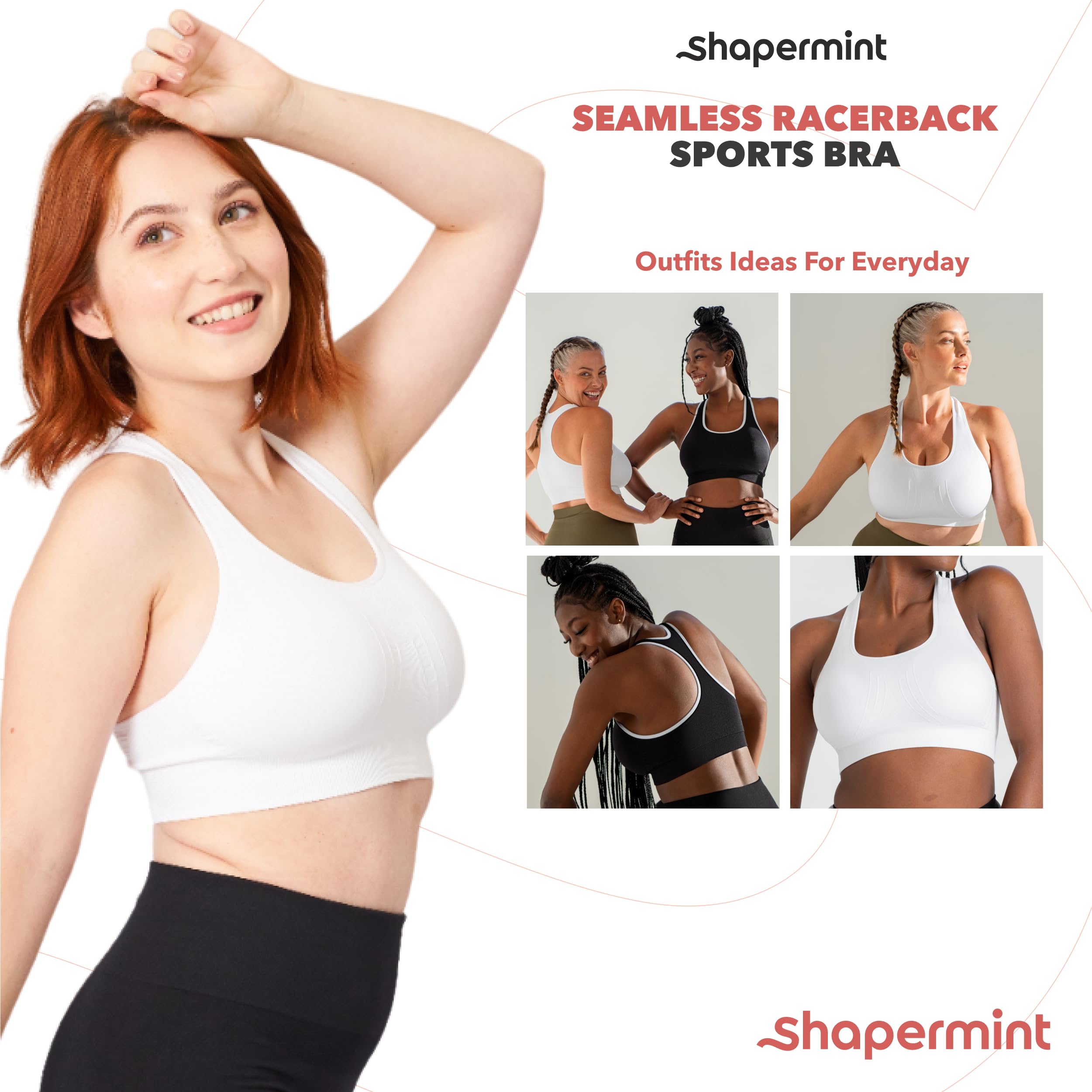 SHAPERMINT Sujetadores deportivos para mujer, sujetadores de entrenamiento para mujer, brasier deportivo de talla grande, tops de entrenamiento para mujer de alto soporte