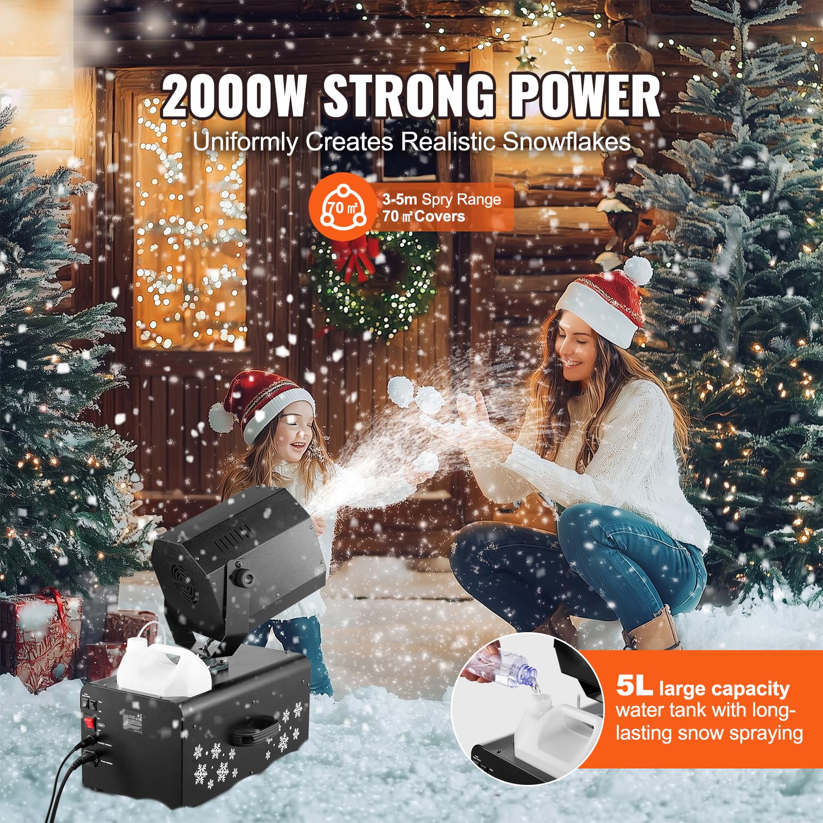 Happybuy Snow Machine, High Output 70? Wide Coverage 2000W, 2 Remotes Control, 90° Shaking Head, Jet Foam Machine, Snow Spraying Machine, for Christmas Parties Wedding Stage Effect