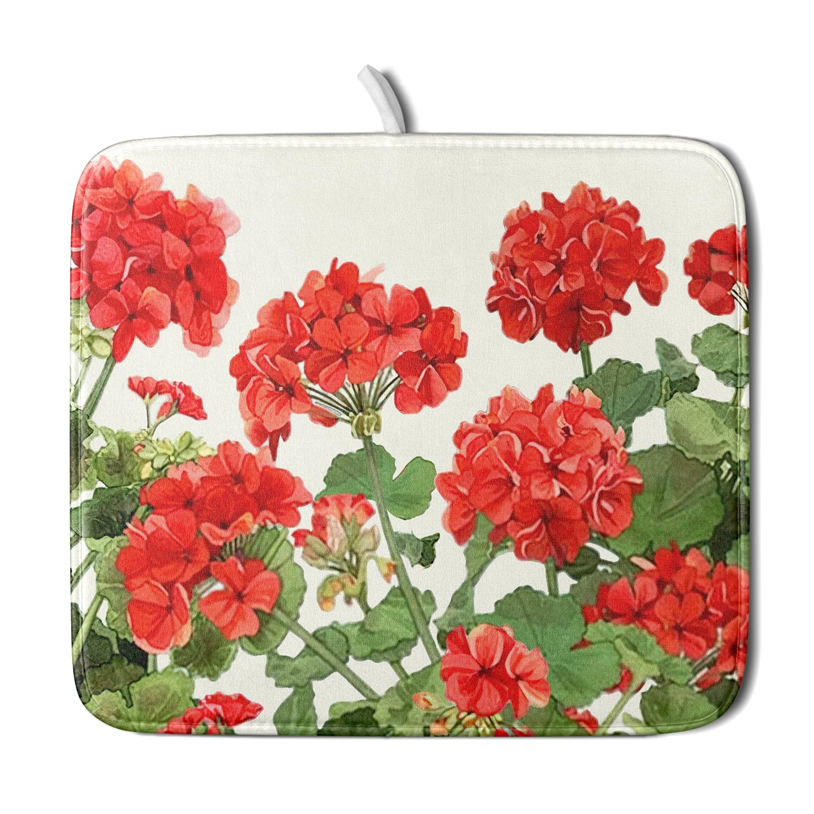Sphragiyn Spring Dish Drying Mat for Kitchen Counter Geranium Summer Floral Seasonal Absorbent Reversible Microfiber Kitchen Countertop Protector