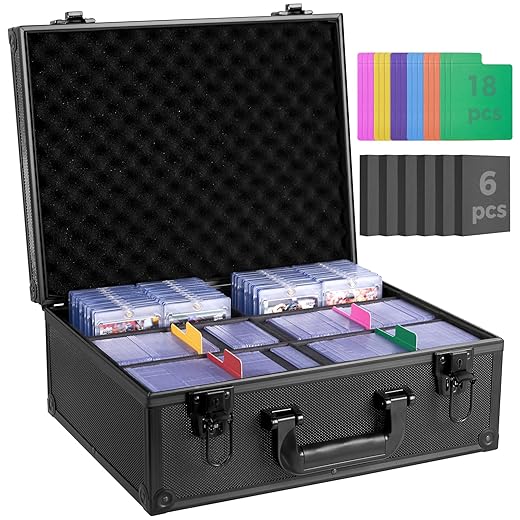 Toploader Storage Box, Trading Card Case for Sports Cards, Fits 3" x 4" 35PT Rigid Card Holder with 18 Colorful Dividers and 6 Foam Stoppers, Holds 600+ Toploaders, Cards Case Holder