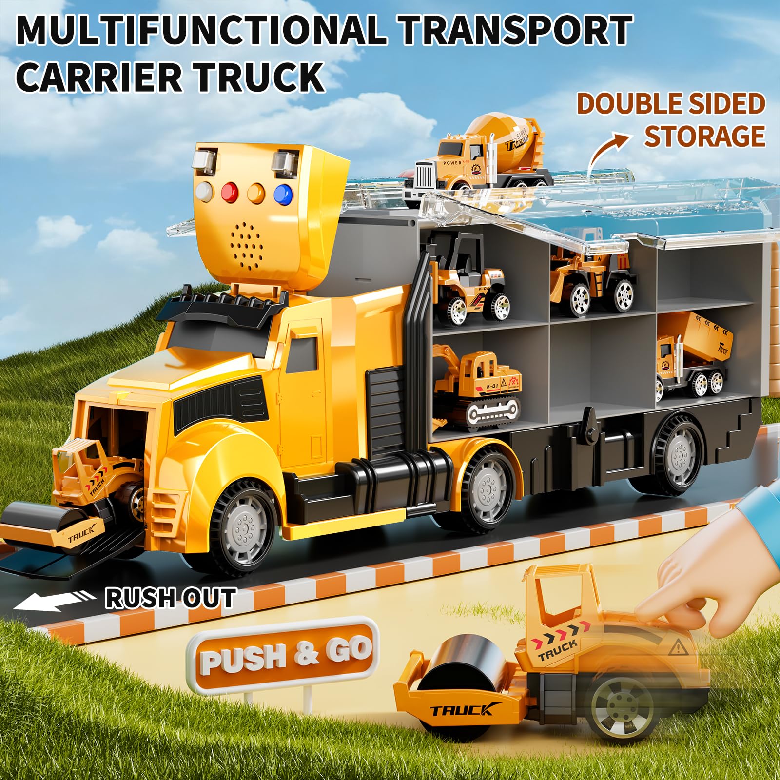 Construction Trucks Toy Set with Play Mat, Carrier Truck Play Vehicles Set for 3 4 5 6 Years Old Boys Kids, Die-Cast Car Toy for Toddlers 3-4 Years, Birthday Gifts Toys for 3-9 Year Old Boys