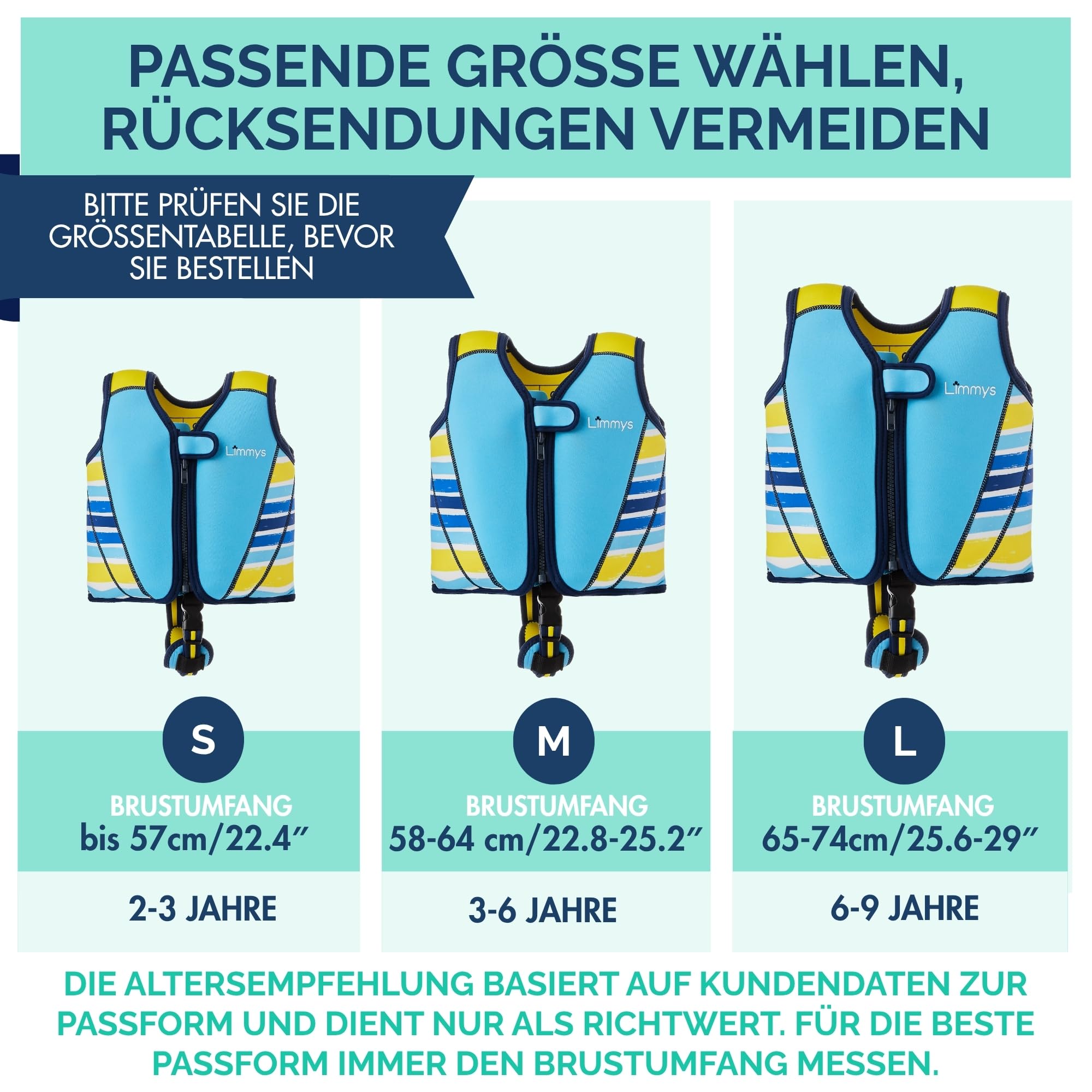 Limmys Schwimmweste für Kinder – Schwimmhilfe mit verstellbarem Auftrieb, Neopren, Testsieger