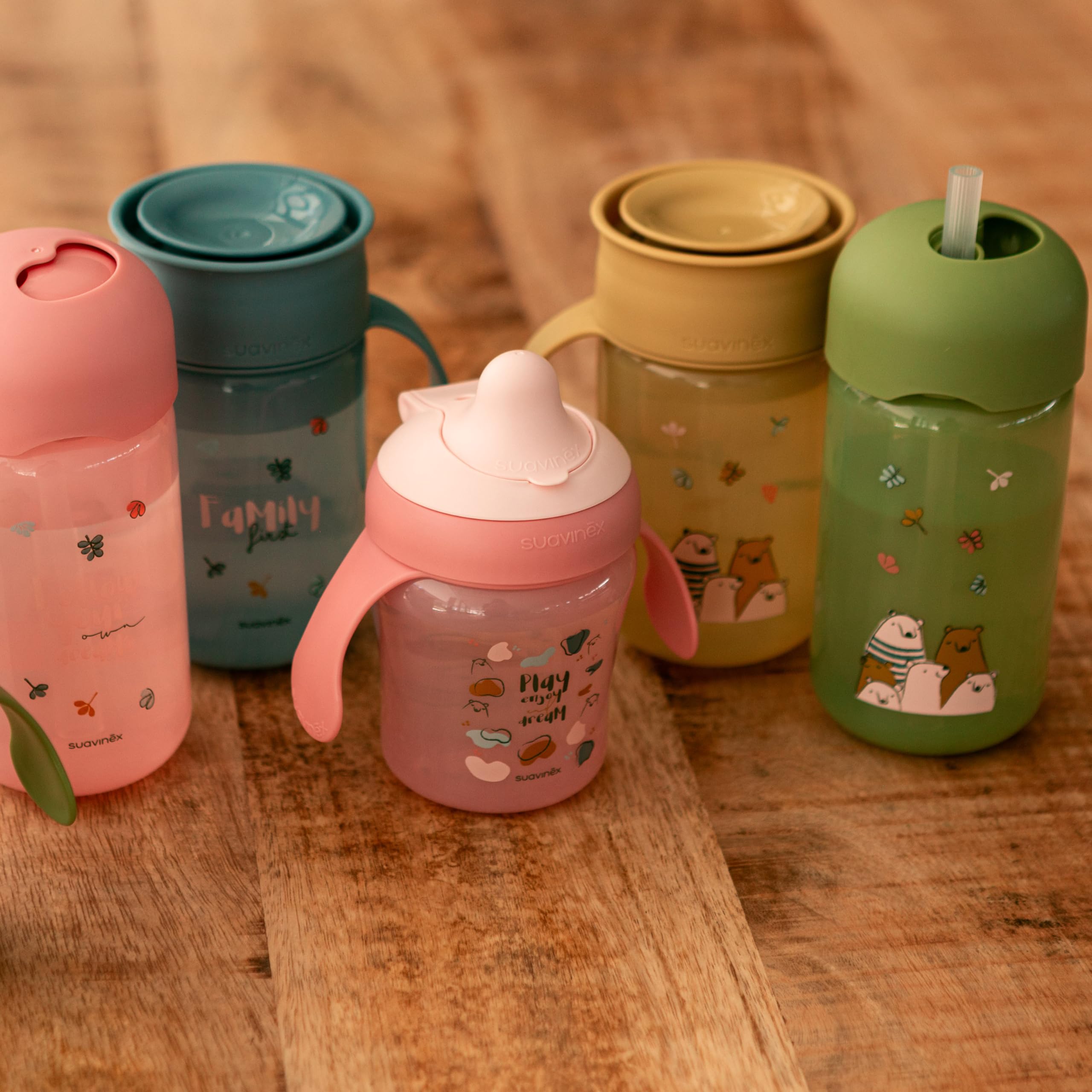 Suavinex Tazza didattica per bambini 340 ml antigoccia 360 My Family Rosa