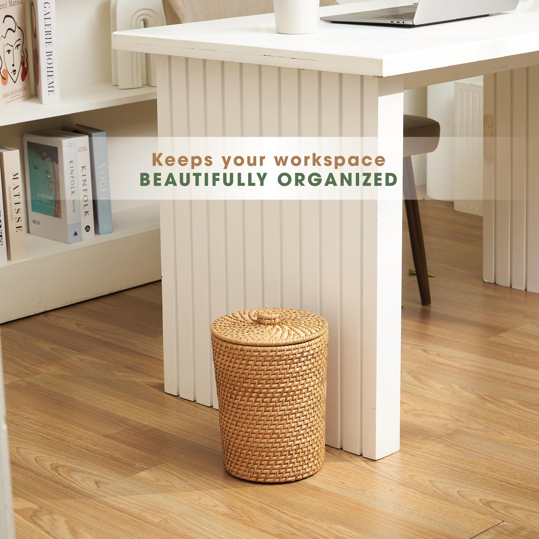 84ECO Natürlicher Rattan-Mülleimer mit Deckel und Einsatz