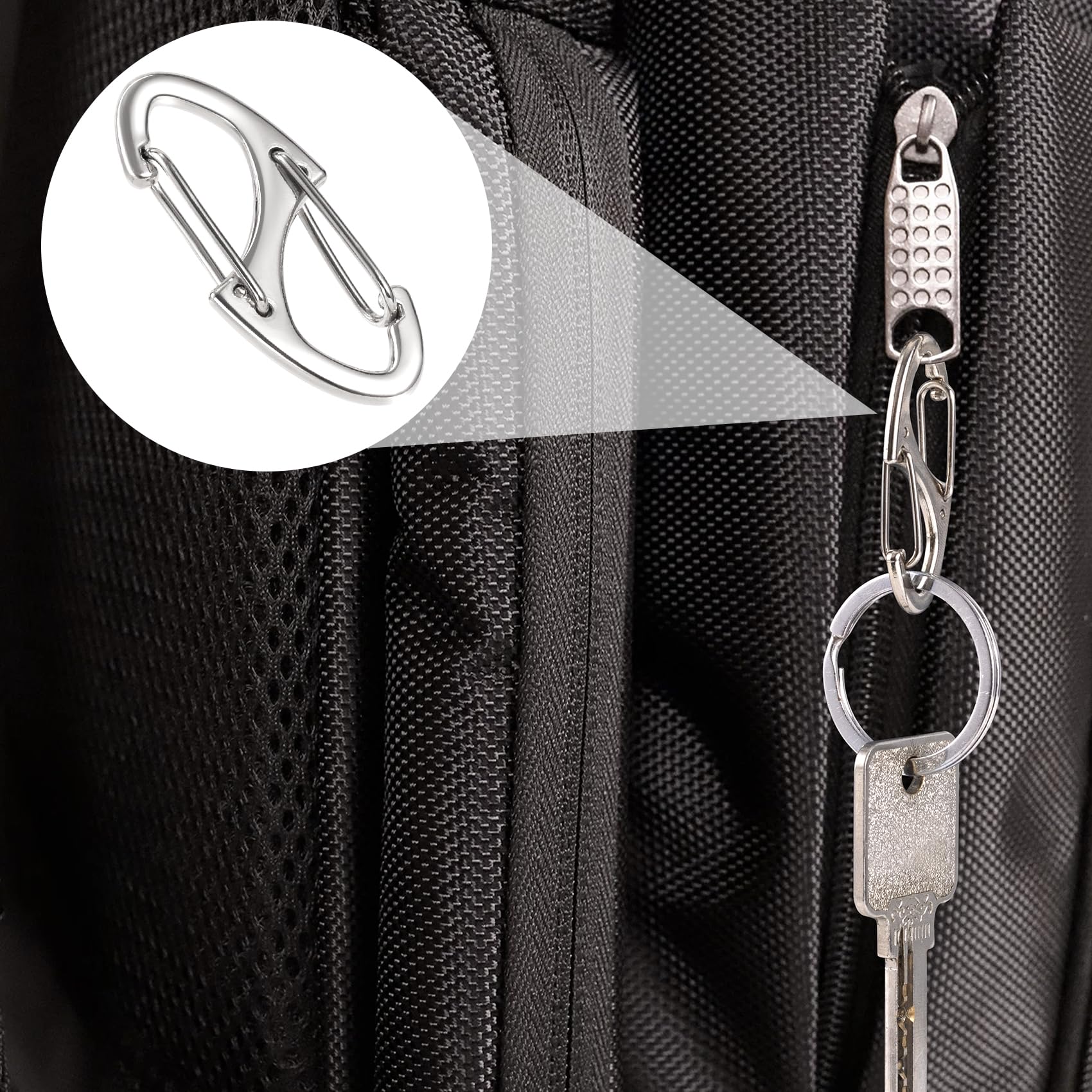 10-Pack Anti-Theft Zipper Clips - S-Shaped Carabiner Locks For Bags, Tents, Luggage (Silver) - View #5