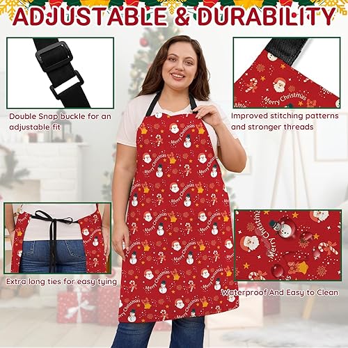 Miniatura 5 de Paquete de 2 delantales de cocina de Navidad, unisex, ajustable, delantal de chef, impermeable, lindo regalo de fiesta de Navidad