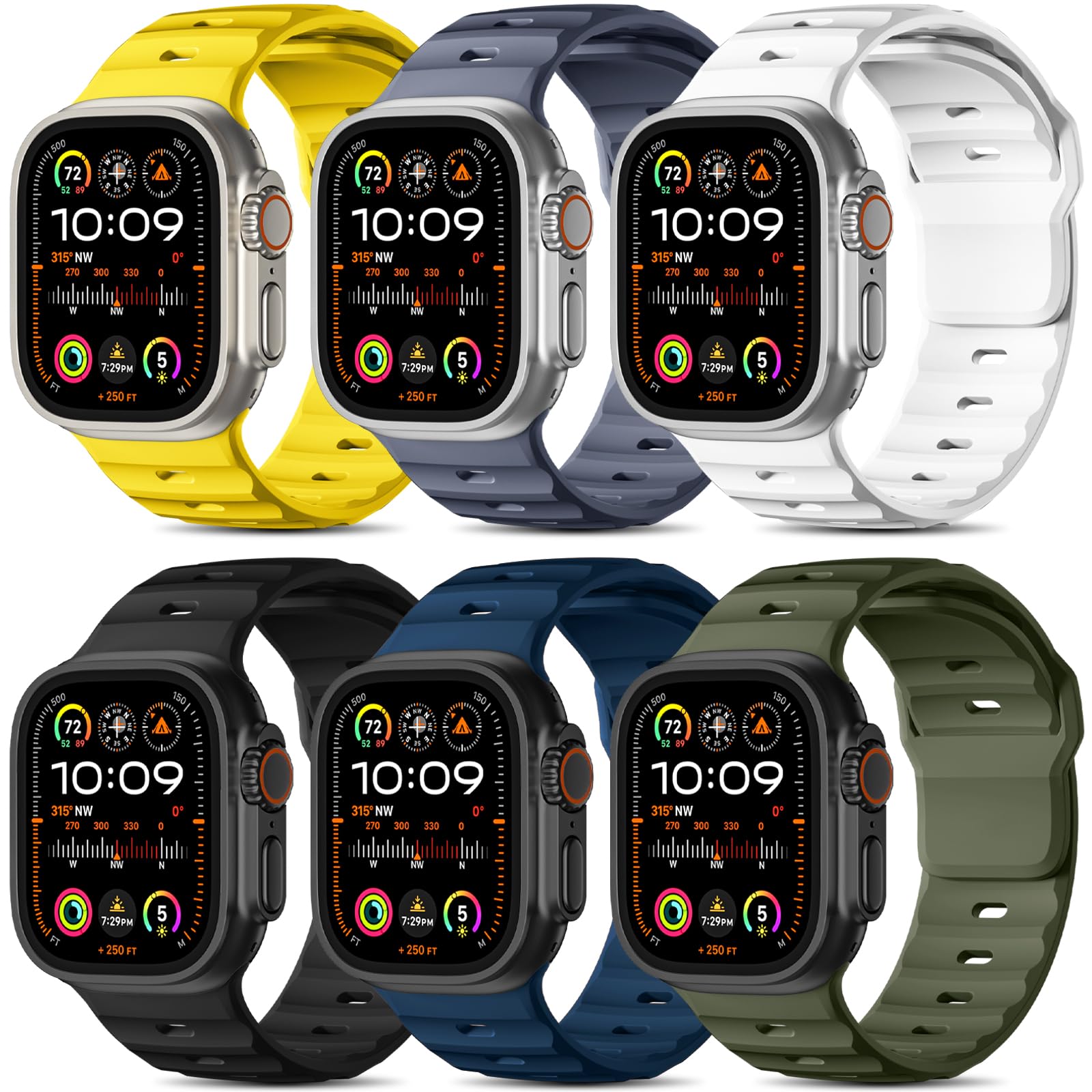 Wepro 6 Pack Sport Band for Apple Watch Ultra 3 Ultra 2 Ultra Band 49mm 46mm 45mm 44mm 42mm for Men, Soft Silicone Waterproof Rugged Breathable Strap