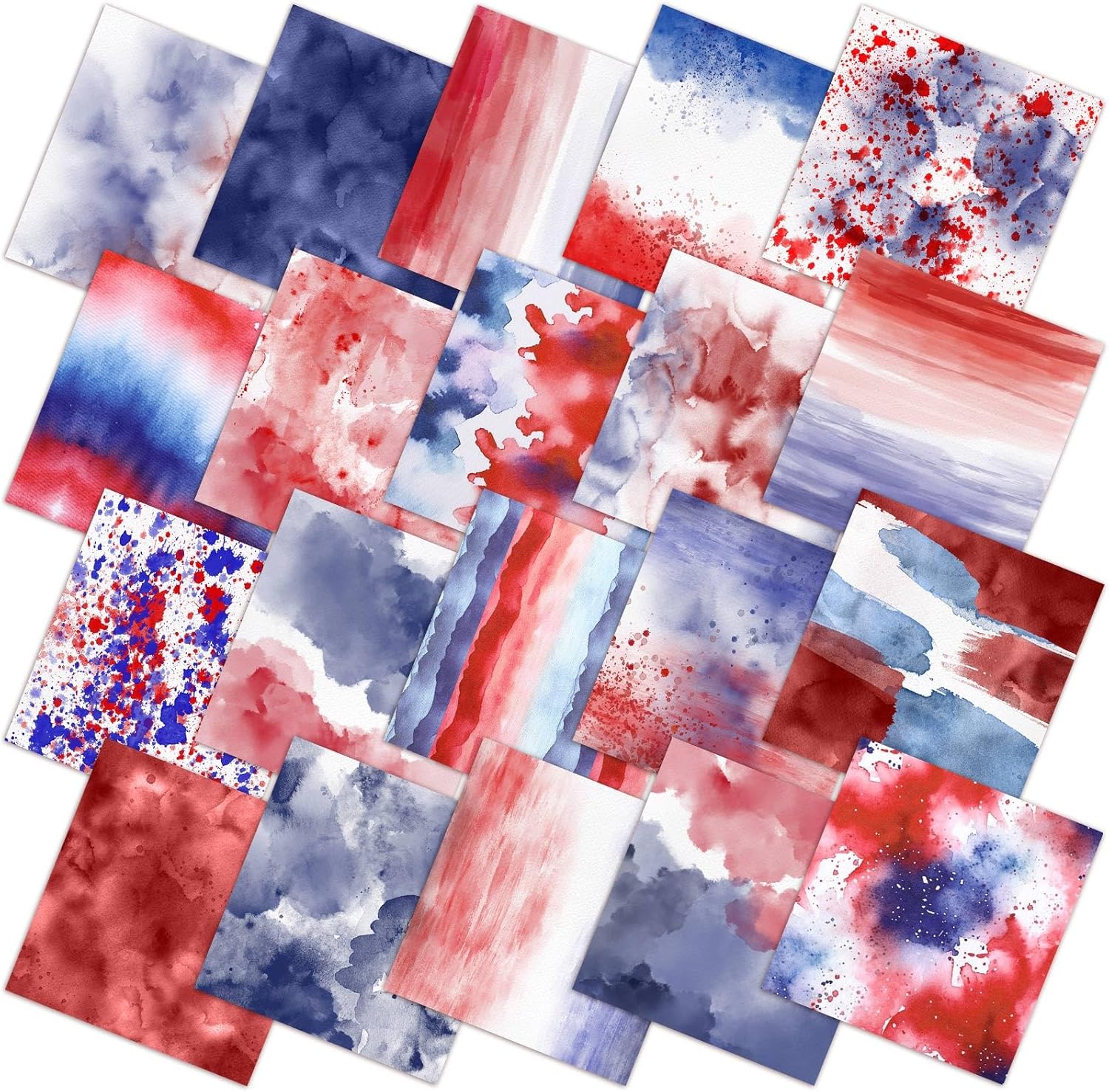 Hahafelt 80 Pcs 10''x10'' Patriotic Quilting Fabric Square Red Blue White Fabric Bundle 4th of July Quilted Material USA Flag Star Printed Patchwork for Memorial Day DIY Sewing Crafts (Watercolor)