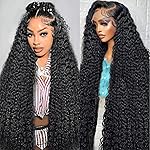Nsvnsv 13x6 Deep Wave Lace Front Wigs Human Hair HD Full Lace Frontal Wigs Pre Plucked Bleached Knots 180% Density Deep Curly Human Hair Wig Natural Color 32Inch