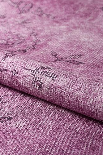 Miniatura 7 de Woolknot ENC1093 - Alfombra vintage púrpura para sala de estar, alfombra floral, morado, lavable, bohemio, medallón desgastado impreso alfombra (3