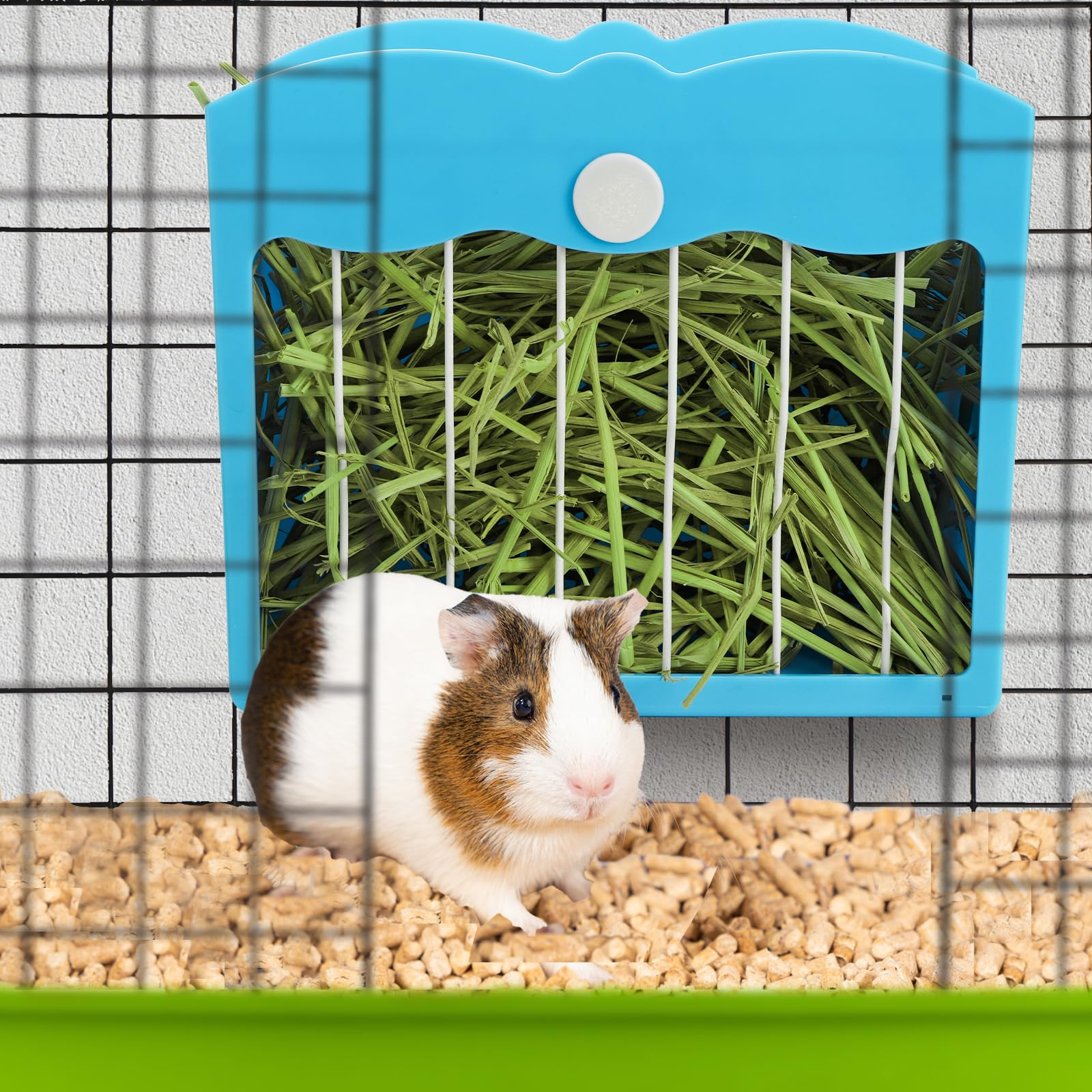 2 Packs Rabbit Hay Feeders, 120 OZ Bunny Grass Holder with Grate, Heavy -Duty Plastic Hanging Guinea Pig Feeding Rack with Adjustable Knob, Less Wasted Food Manager Dispenser for Small Animals - image 7