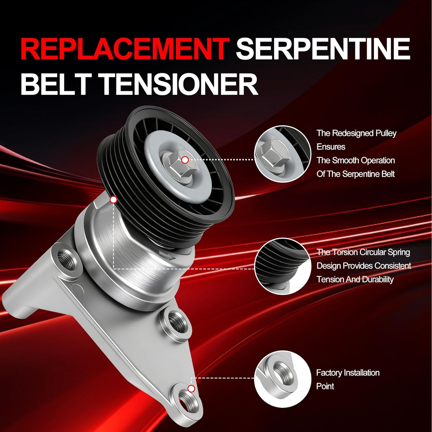 Serpentine Belt Tensioner Assembly Drive Component Kit Fit For GMC Sierra Yukon,For Chevy Silverado Avalanche Suburban Tahoe,For Cadillac Escalade 2003-2007,# 90K-38158C 12609719, 12555609, 12626222