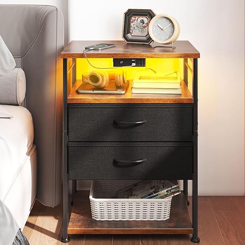 Miniatura 8 de Night Stand with Charging Station, End Table for Bedroom Tall Nightstand with Drawers, Small Nightstand for Bedroom, 4-Tier Storage Bedside Table,