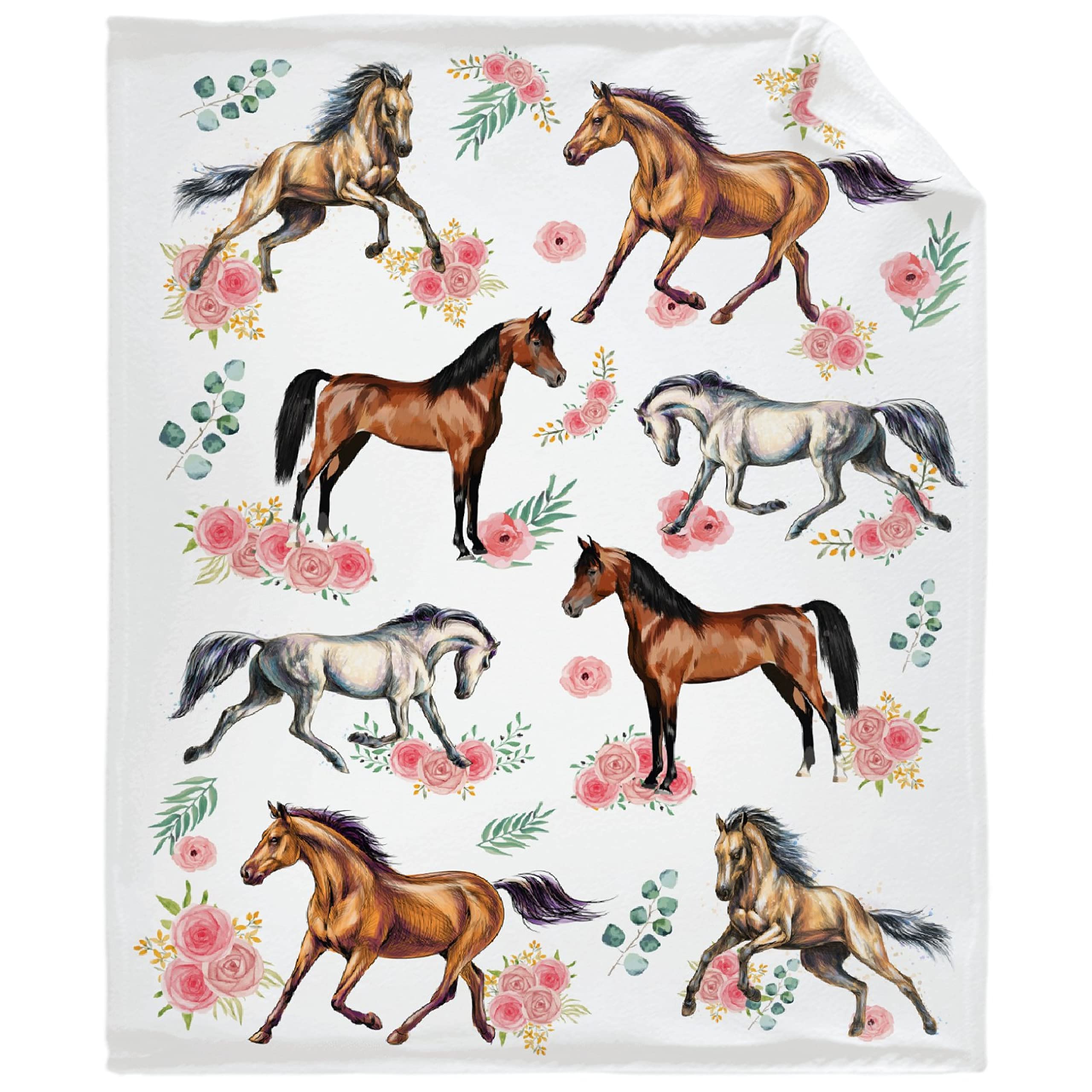 Horse Pink Rose Throw Blanket - ​Super Soft Flannel Fleece Blanket for Gifts, Plush Lightweight Fuzzy Cozy Blanket Microfiber for Couch Sofa Bed All Season XS 40"x30" for Pets