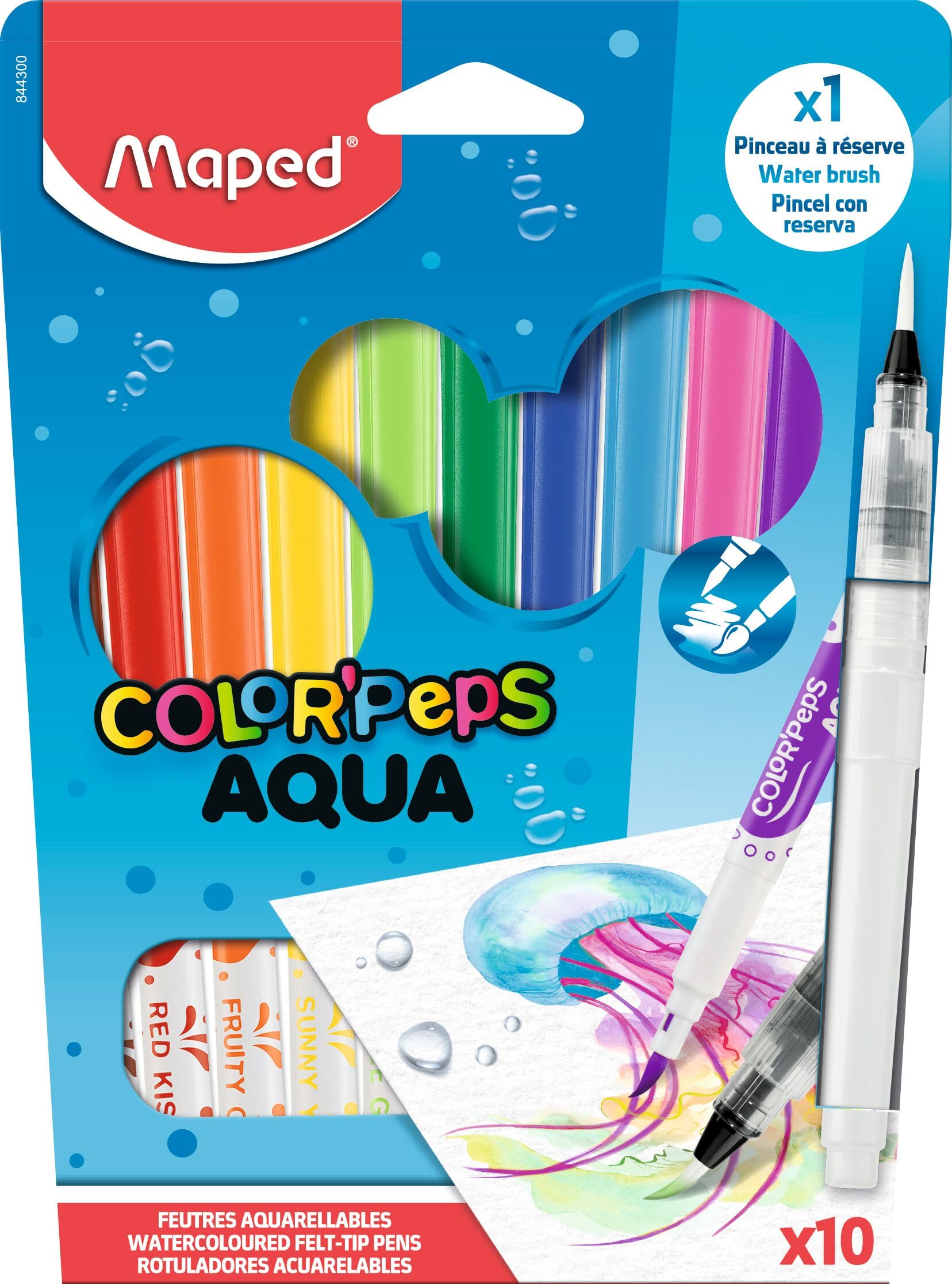 Maped Aqua Colouring felt-tip pens  Children's felt tip pens  Bright colours  Watercolours - Washable ink  Pack of 10 Colours