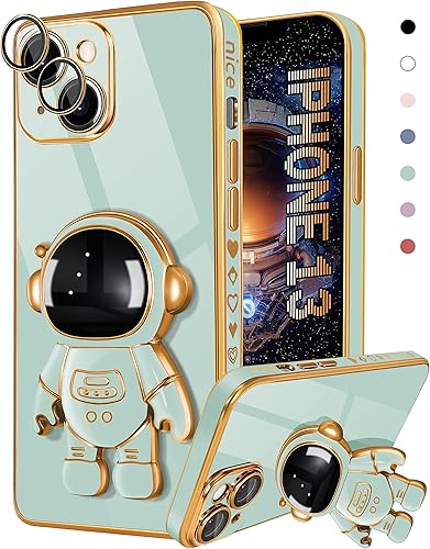 Coralogo Funda para iPhone 13 Pro Max, diseño de astronauta para niñas y mujeres, diseño único verde menta con soporte oculto, diseño 6D con