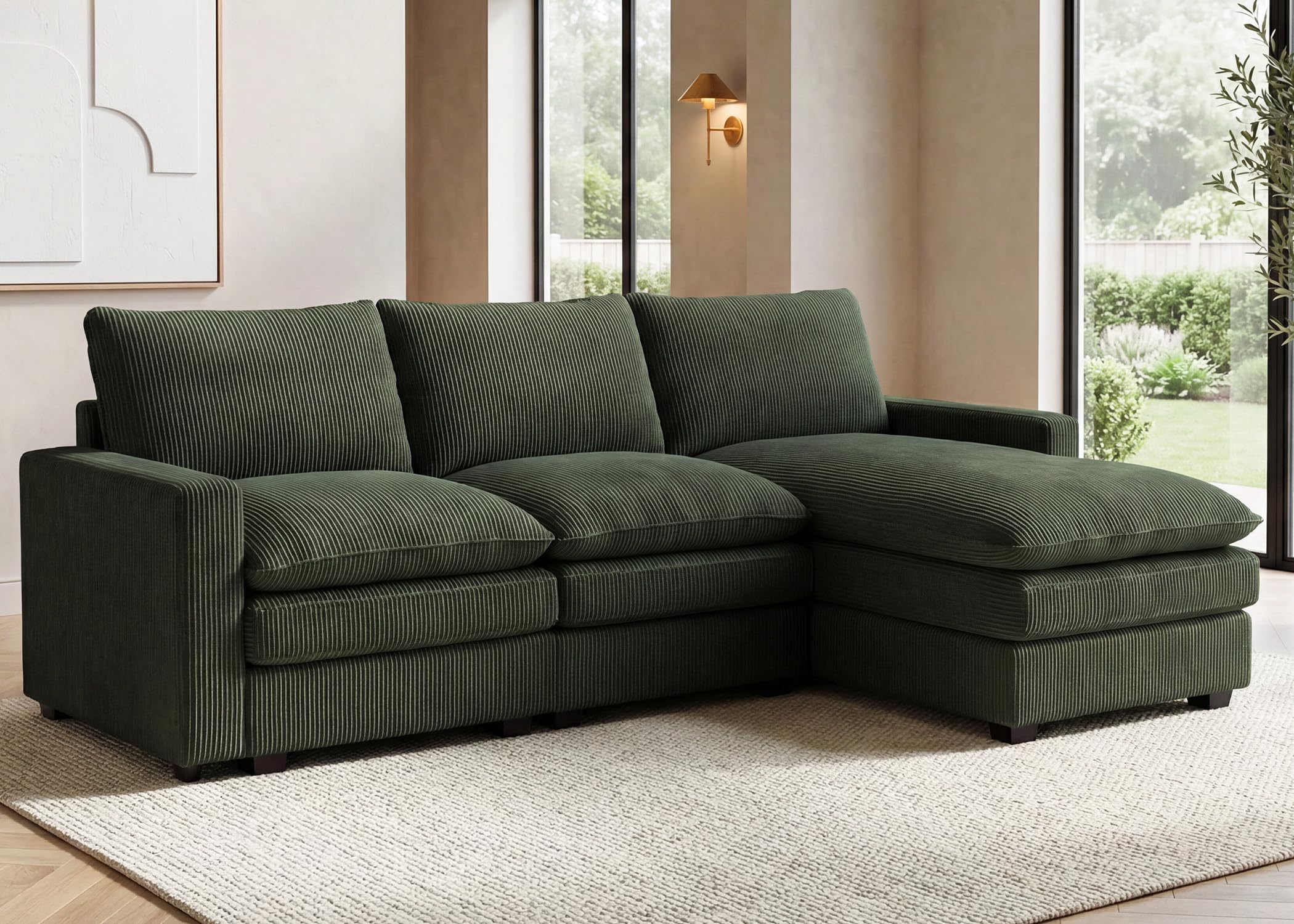 HONBAY 97 6 Inch Corduroy Cloud Modular Sectional Sofa with Chaise Deep Seat L-Shaped Couch with Storage for