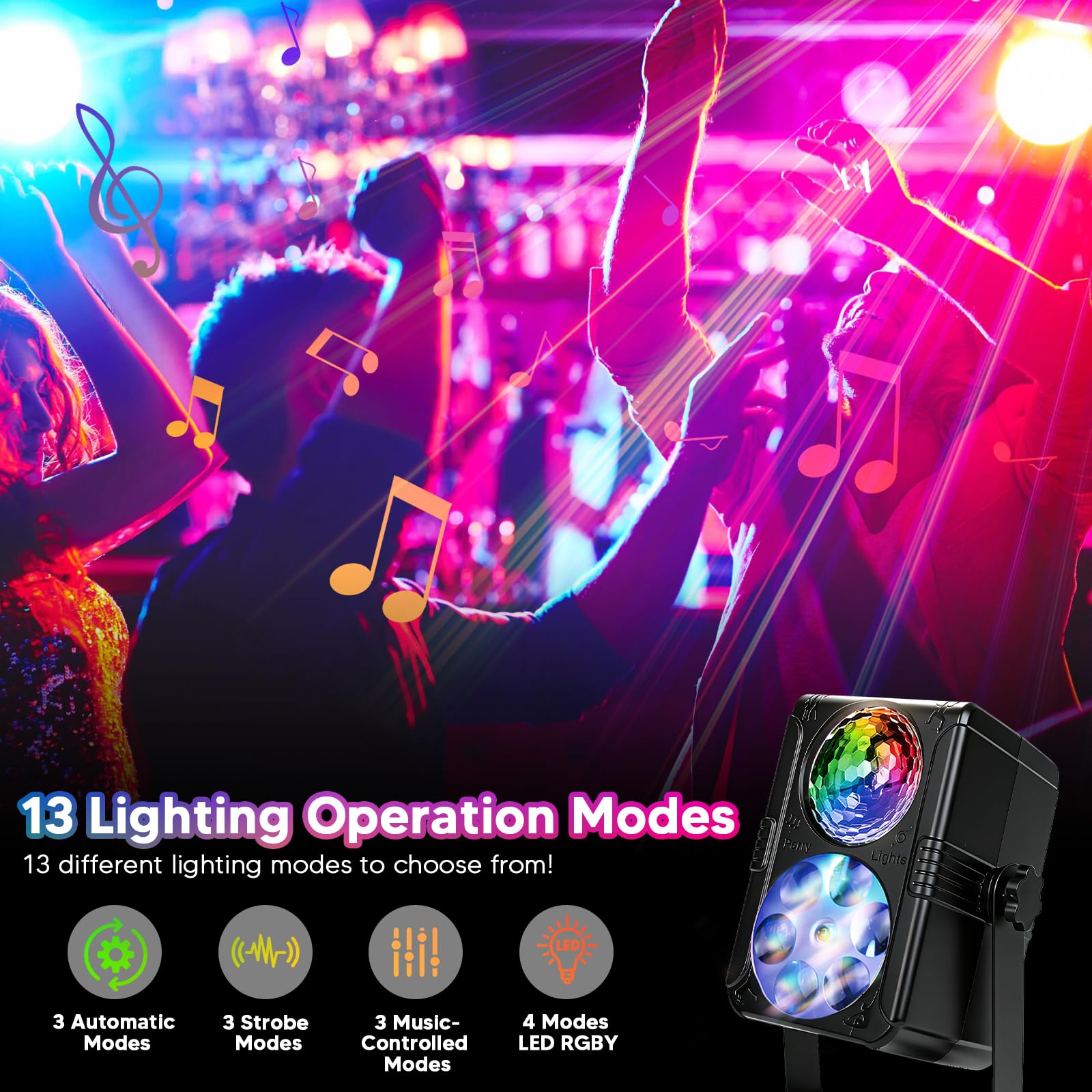 Luci da Palcoscenico Discoteca,YAZEKY 60 Motivi RGB Luce della Festa Della Discoteca,3 in 1 con Effetto UV, Luce Stroboscopica Discoteca Attivata dalla Musica USB Girevole a 360° (Red&Green, YSH-437)