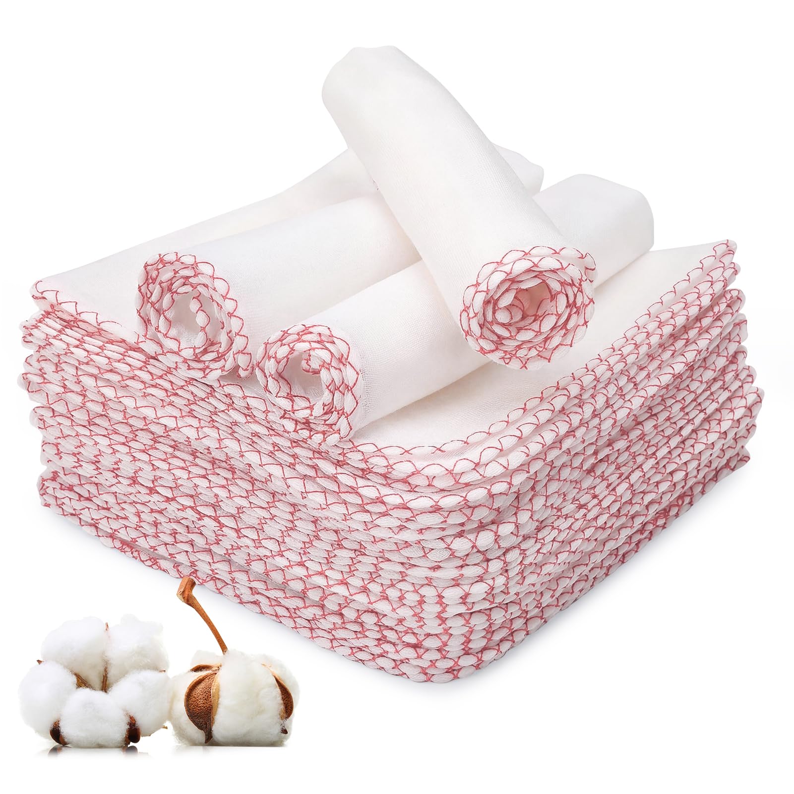 ViEinkaufen 20 Pack Muslin Face Cloths For Baby 100% Cotton Washcloths Muslin Cleansing Cloths Reusable For Makeup Removal,Facial Cleaning Baby Bibs(Pink)