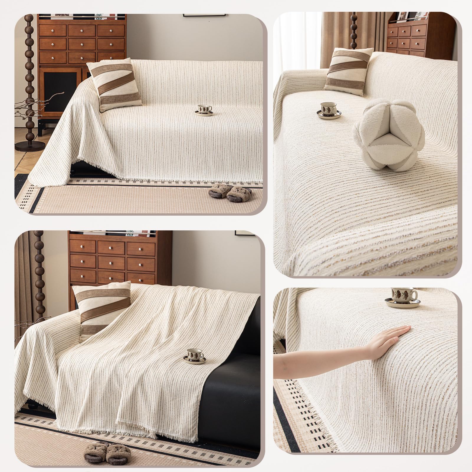 Jeté de Canapé, Protection Sofa, Housse de canapé Respirante et Douce pour la Peau, Plaid Canape Grande Taille, Cadeau Parfait Et Chaleureux 180 * 360cm-Beige