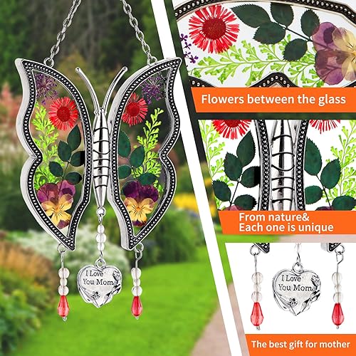 Miniatura 6 de Regalos para mamá, te amo mamá, regalo de cumpleaños para el día de la madre, mariposa, atrapasoles de flores reales de metal, bellamente hecho a