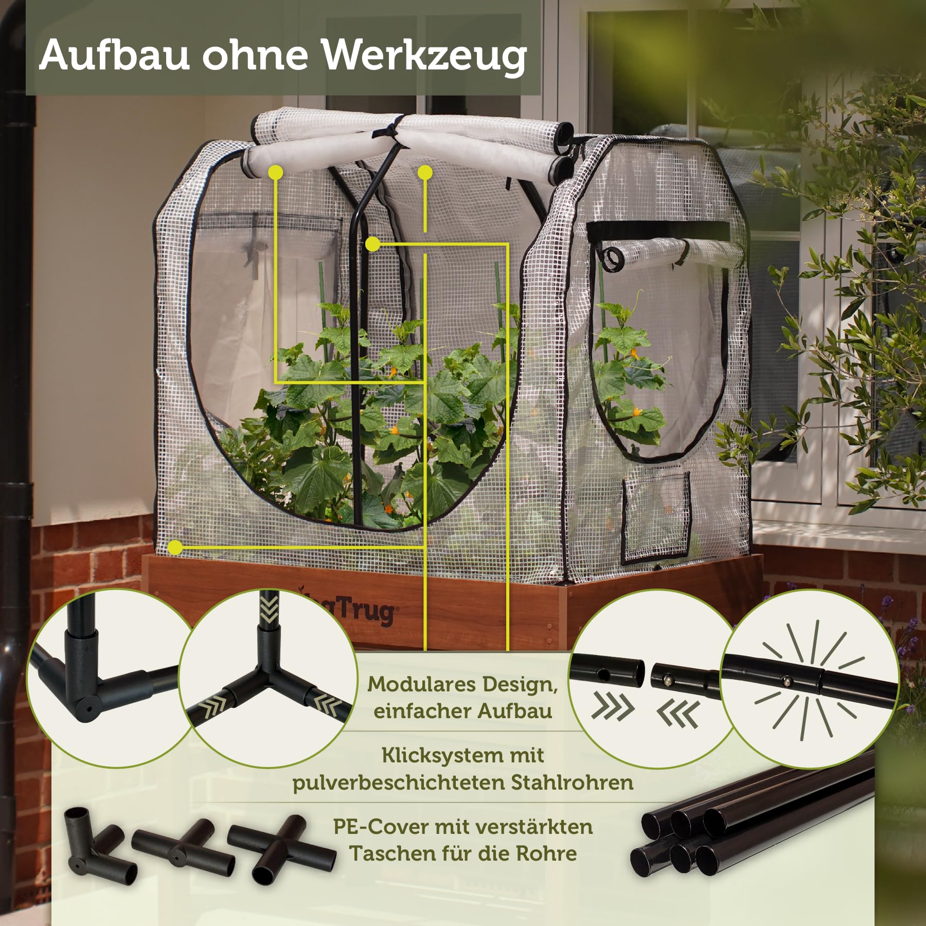 VegTrug® Gewächshausaufsatz Classic - passgenaue Hochbeet Abdeckung mit Micro-Net-Funktion & PE-Folie - Frühbeet Aufsatz für Pflanzkasten - 99,5x72x90 cm