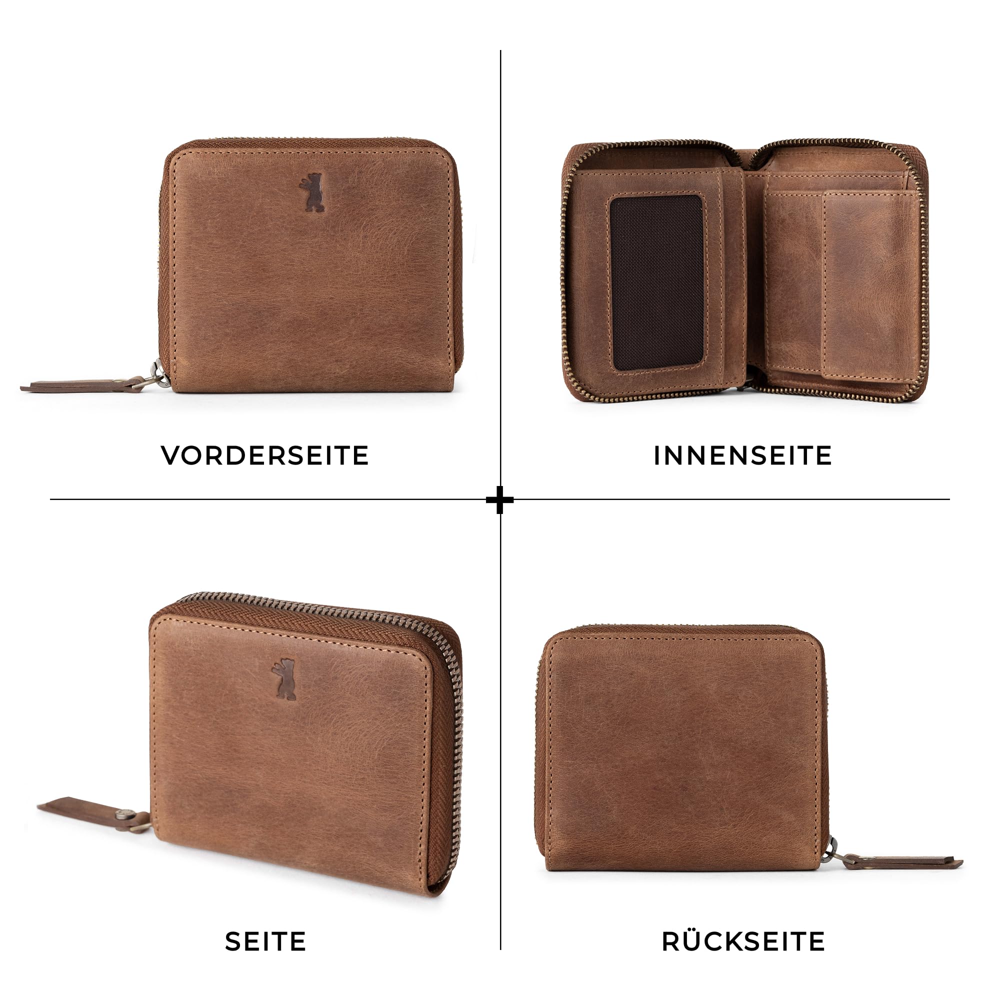 Berliner Bags Vintage Geldbörse Palermo, Kleines Portemonnaie Damen, Geldbeutel aus Leder, mit TÜV-geprüftem RFID-Schutz, inkl. Geschenk-Box, für Damen – Braun