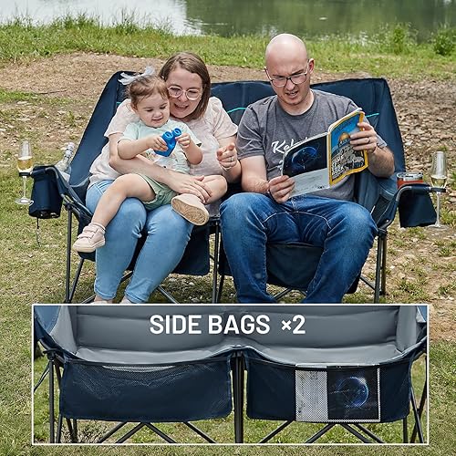 Miniatura 8 de Timber Ridge Silla de campamento doble, resistente al aire libre, plegable, sillas de camping de dos plazas, perfectas para campamentos,