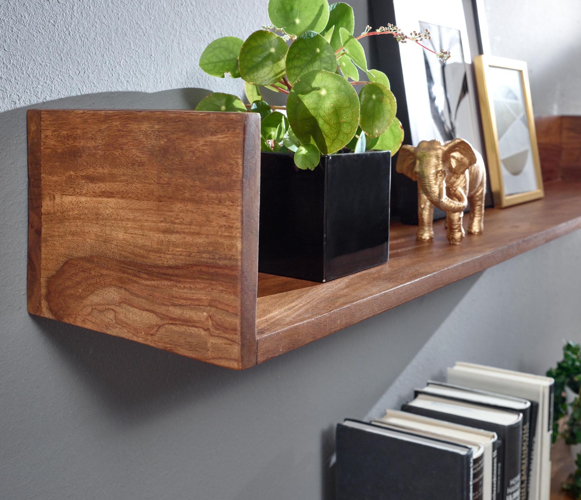 FineBuy Wandregal 120x20x15 cm Sheesham Massivholz