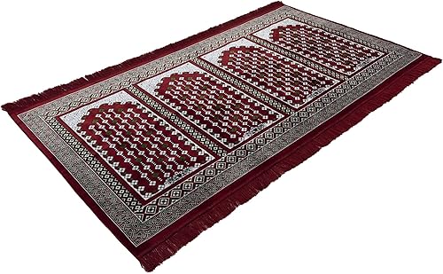 Miniatura 2 de Modefa Alfombra de oración  Alfombra ancha de terciopelo turco Namaz Sajadah Janamaz  Alfombra de mezquita para grupo familiar  Arco geométrico