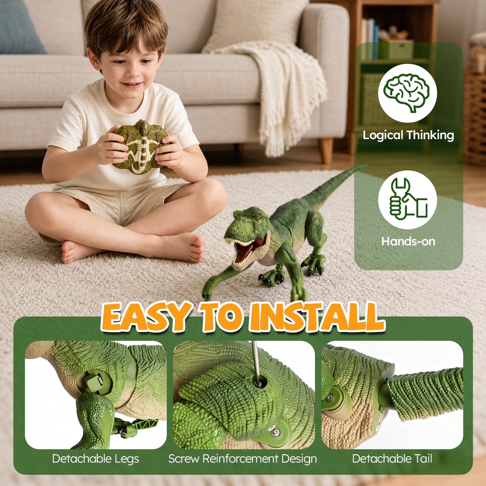 Giocattolo a forma di dinosauro, giocattolo radiocomandato a LED per bambini, robot RC Dino con rumore, funzione spray, movimenti testa e coda, regalo per ragazzi e ragazze 3-12 anni