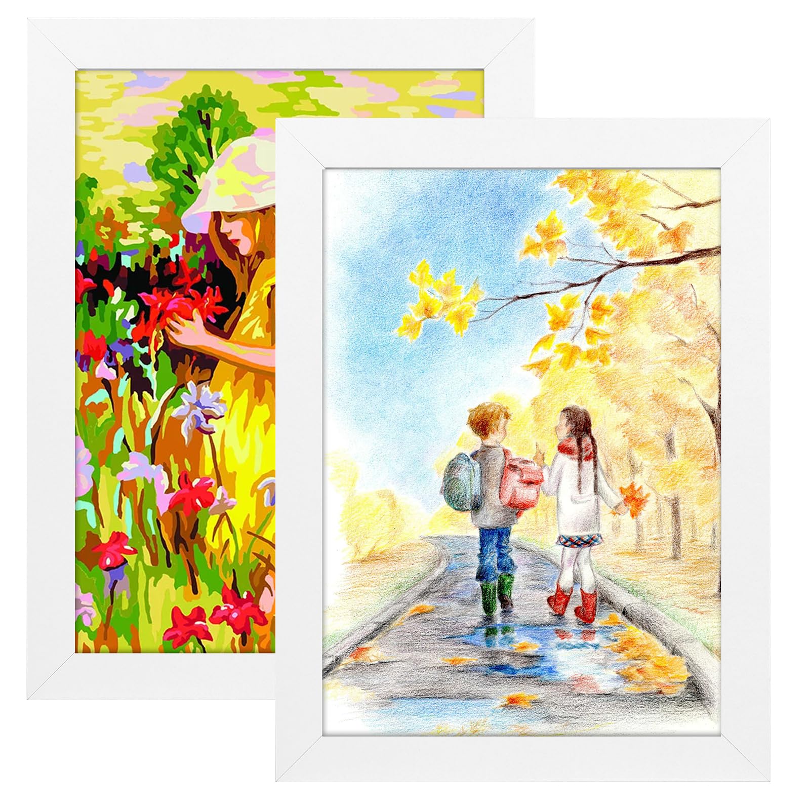 Vankarr Marco A4 21x30 cm madera con bisagras Para dibujos infantiles, juego de 2 marcos A4 de arte infantil apertura frontal para 150 cuadros, para colgar & exponer, blanco B