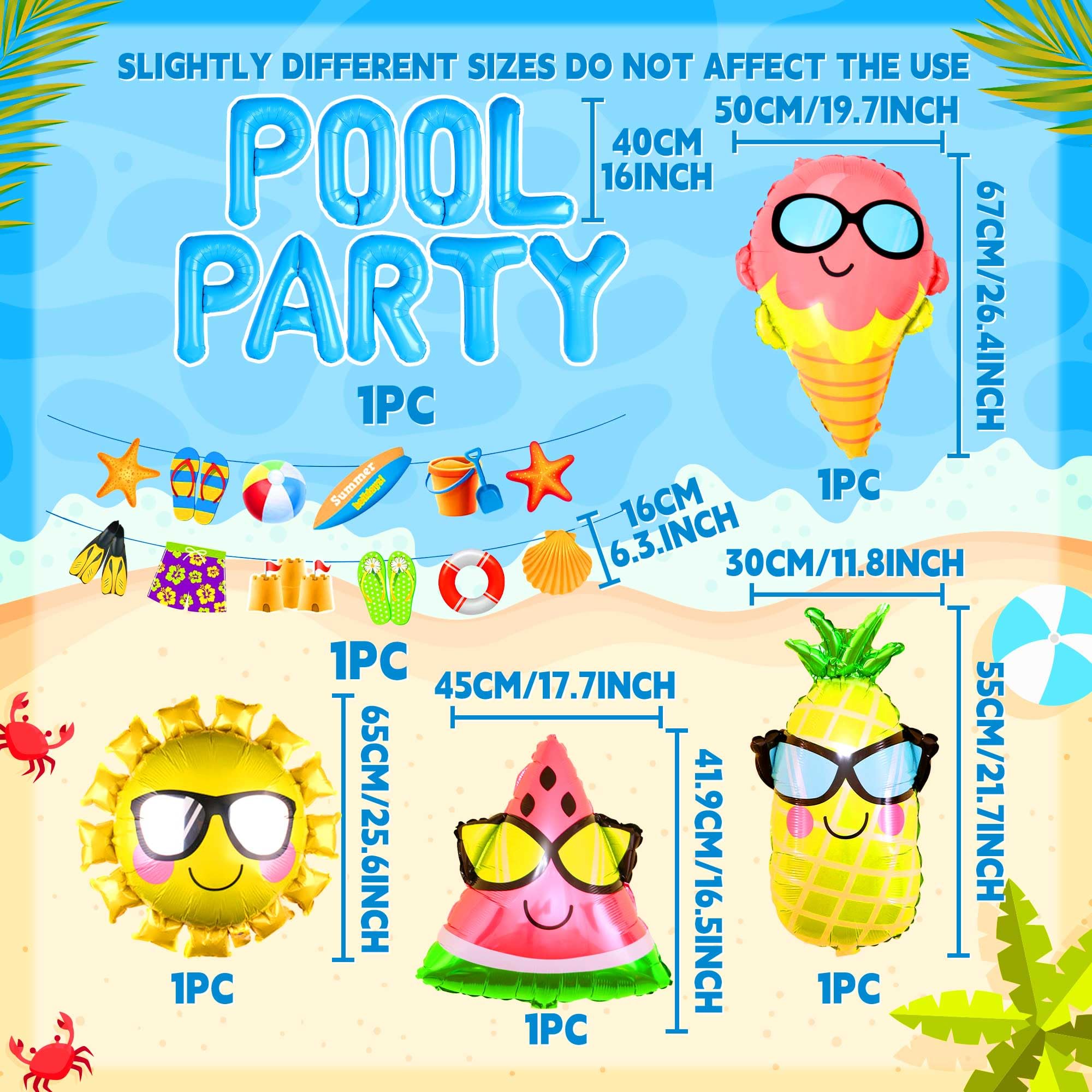 LaVenty Blue Summer Sun Balloons Beach Pool Party Decoration Supplies With Backdrop Banner for Luau Hawaii - Image 3