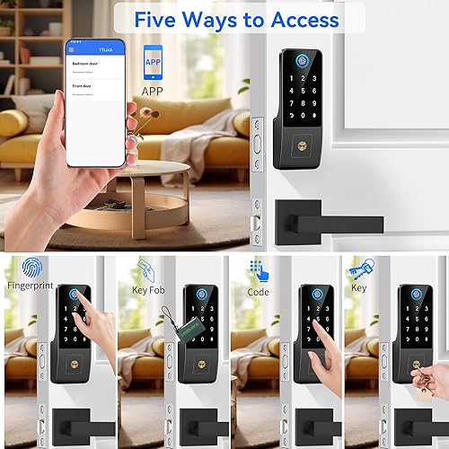 Miniatura 3 de Cerradura digital inteligente de huellas dactilares, cerradura de teclado y mango de 2 palancas, cerrojo de entrada sin llave para puerta delantera,