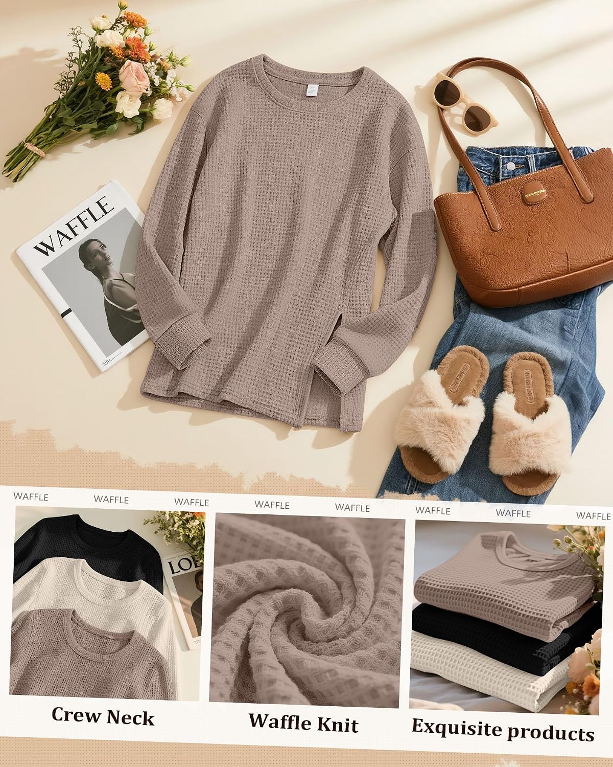 3 Pack Women's Maternity Shirts Long Sleeve Waffle Knit Side Split Oversized Tops Fall Tees Pregnancy Clothes