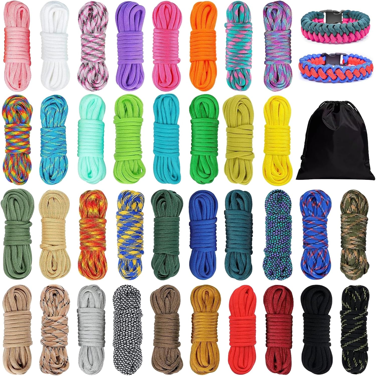 Zestaw 36 kolorów, linka paracord, 550, 4 mm, linka spadochronowa, 550, bransoletka paracord, 7 żyłek, nylonowa lina, survivalowa, do użytku na zewnątrz, kemping, brelok, obroża dla psa, do