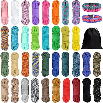 36 Colors Paracord Cord 550 Combo Kit, 10 Feet 4mm Parachute Cord 550