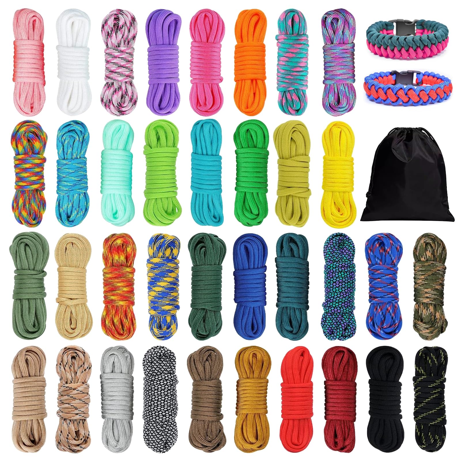 Kit combinado de cuerda de paracaídas 550 de 36 colores, cuerda de paracaídas de 10 pies, 4 mm, cuerda de paracaídas 550, cuerda de nailon de 7 hebras, cuerda de supervivencia al aire libre, llavero