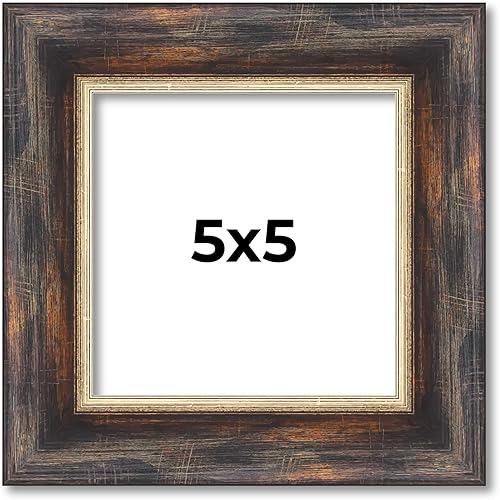 Marco de fotos de madera real dorada de 5 x 5 pulgadas de ancho de 1.5 pulgadas  Profundidad del marco interior de 0.5 pulgadas  Marco de fotos