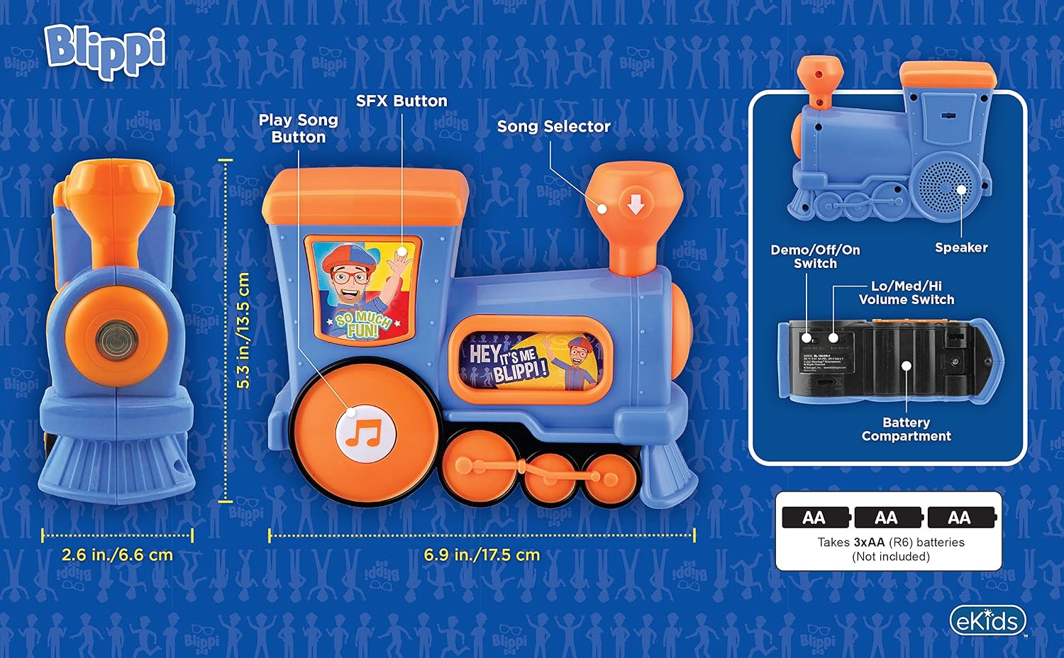 Blippi Train with Built-in Music and Sound Effects, Musical Toy for Fans Aged 3 and Up