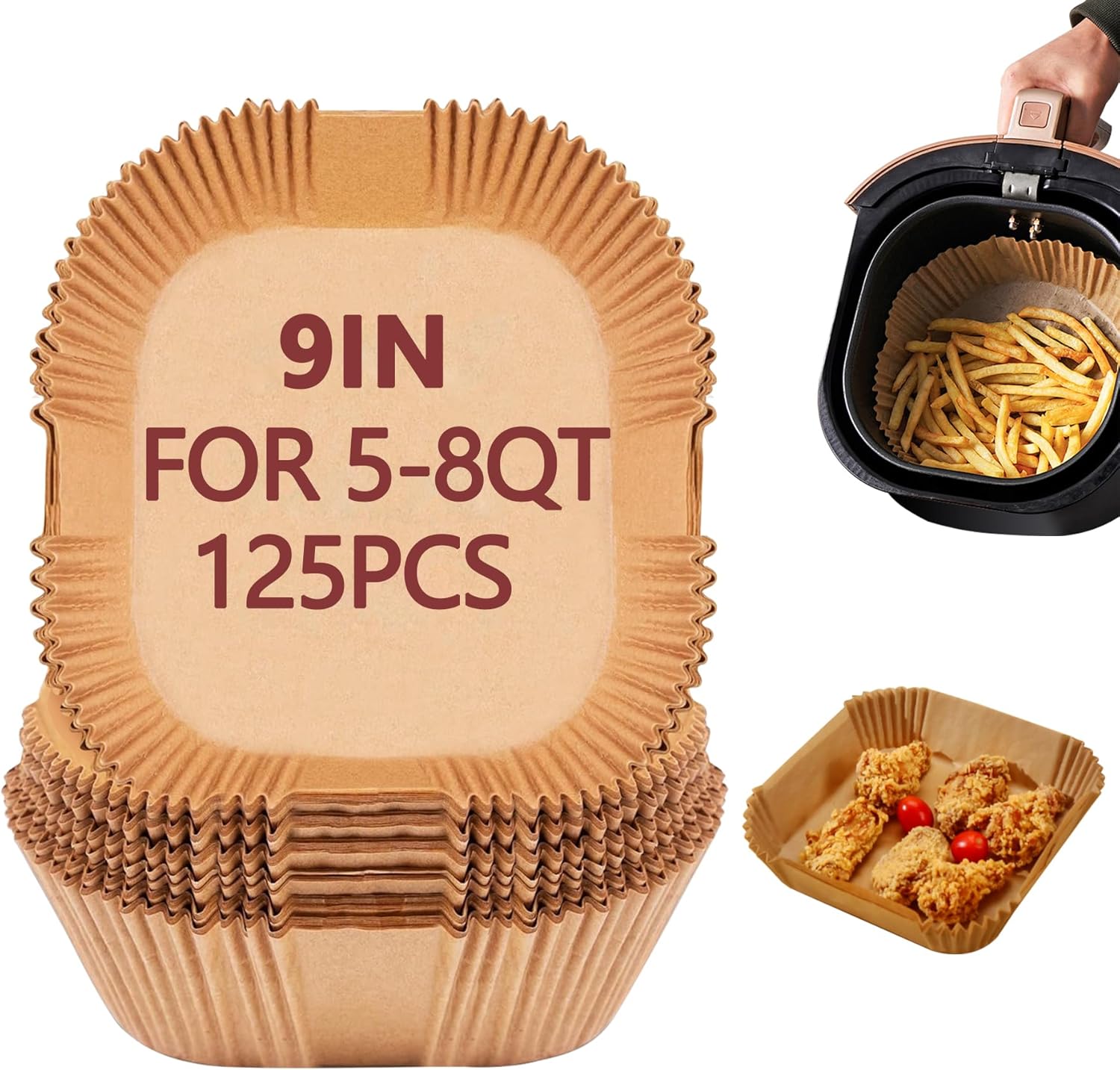 9 Inch Air Fryer Liners Disposable, 125 Pack Parchment Paper Sheets for Air Fryer Basket, Non-Stick, Disposable, Unbleached, Heat Resistant, Fits 5-8 QT Air Fryers, Oil-Free & Healthy Cooking 9 Inch Air Fryer Liners Disposable, 125 Pack Parchment Paper Sheets for Air Fryer Basket, Non-Stick, Disposable, Unbleached, Heat Resistant, Fits 5-8 QT Air Fryers, Oil-Free & Healthy Cooking