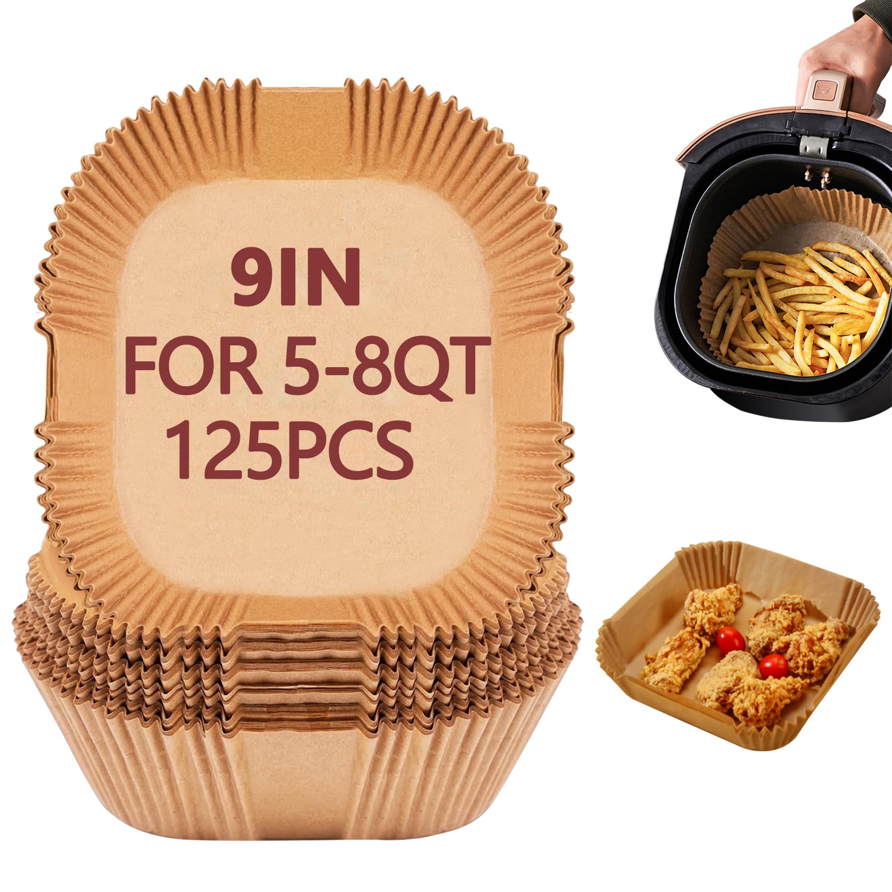 9 Inch Air Fryer Liners Disposable 125 Pack Parchment Paper Sheets for Air Fryer Basket Non-Stick Disposable Unbleached