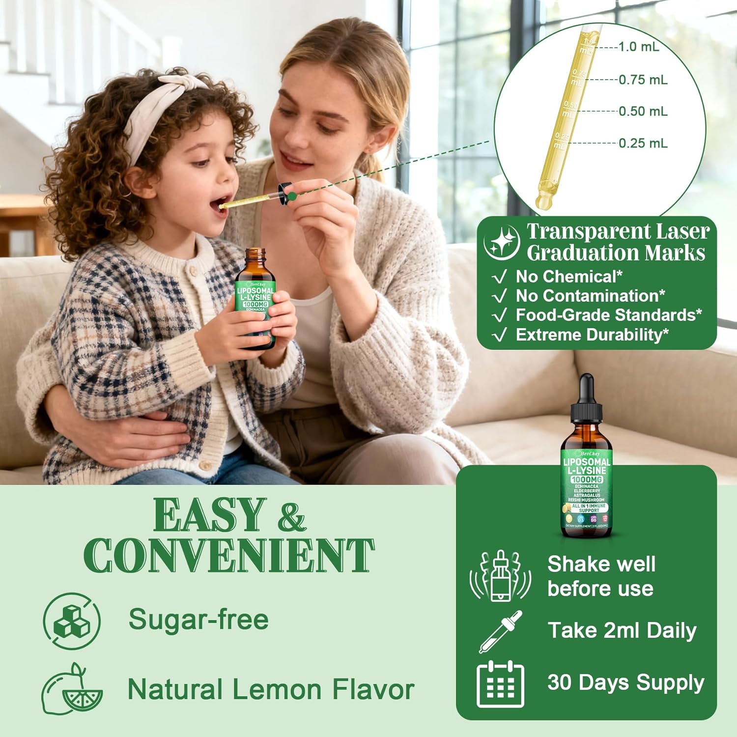Liposomal L-lysine 1000MG Liquid Drops, L-Lysine Supplements for Kids and Adults, All-in-1 Essential Amino Acid with Vitamin C, B6, D3, B12 & Zinc for Collagen, Lip, skin & Immune Support, 2 Pack