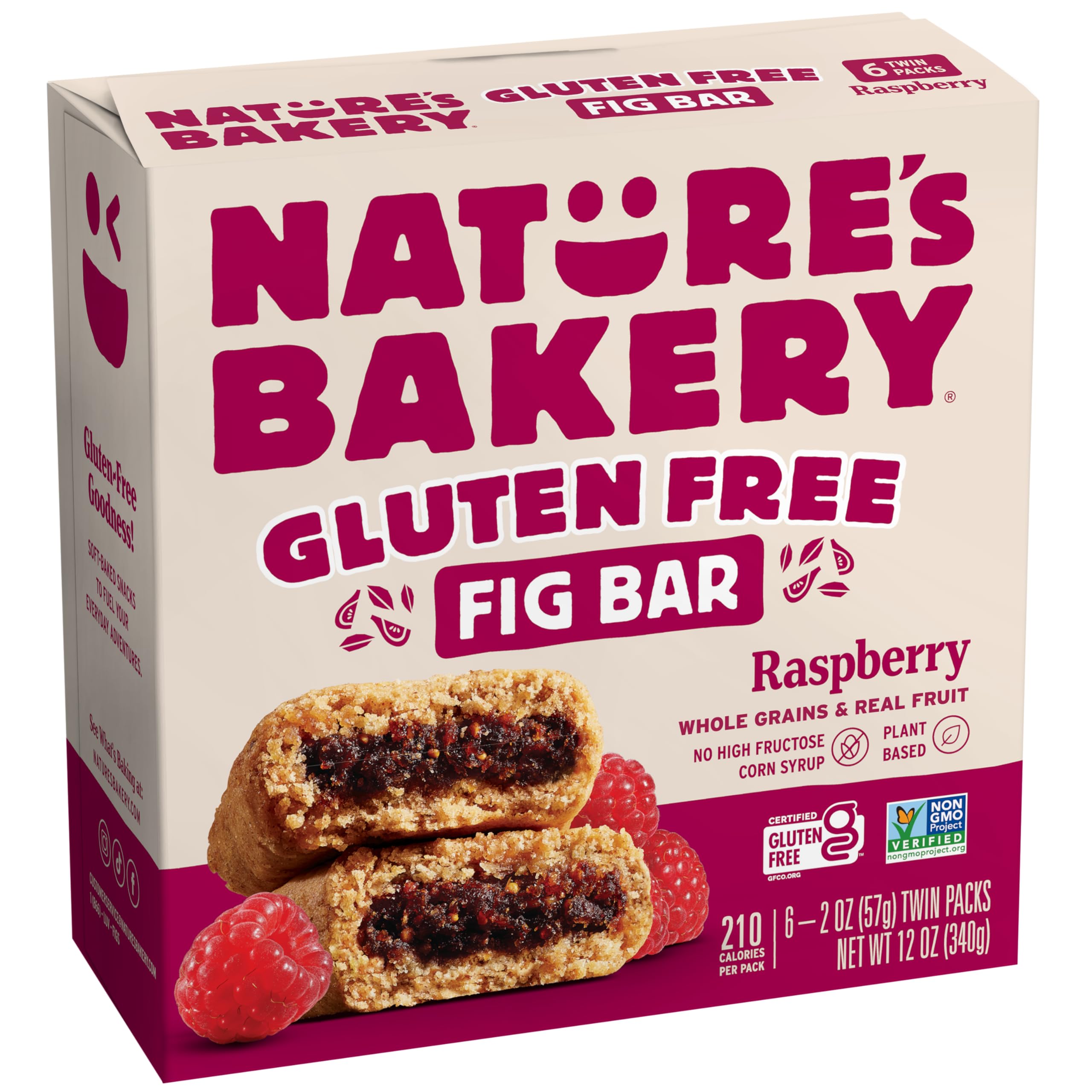 Nature’s Bakery Gluten Free Fig Bars, Raspberry, Real Fruit, Vegan, Non-GMO, Snack Bar, 1 box with 6 twin packs (6 twin packs)