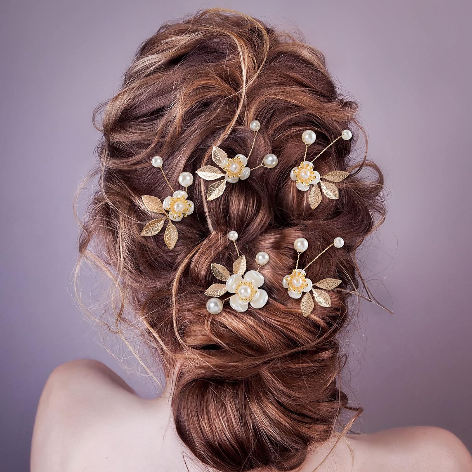 ANCIRS 6 Pack Pearl Bridal Wedding Hair Styling Pins, Leaves Style Bride Head Piece, U Shape Rhinestone Flower Hair Accessories for Women & Girls Wedding Hairstyles- Gold : Beauty & Personal Care