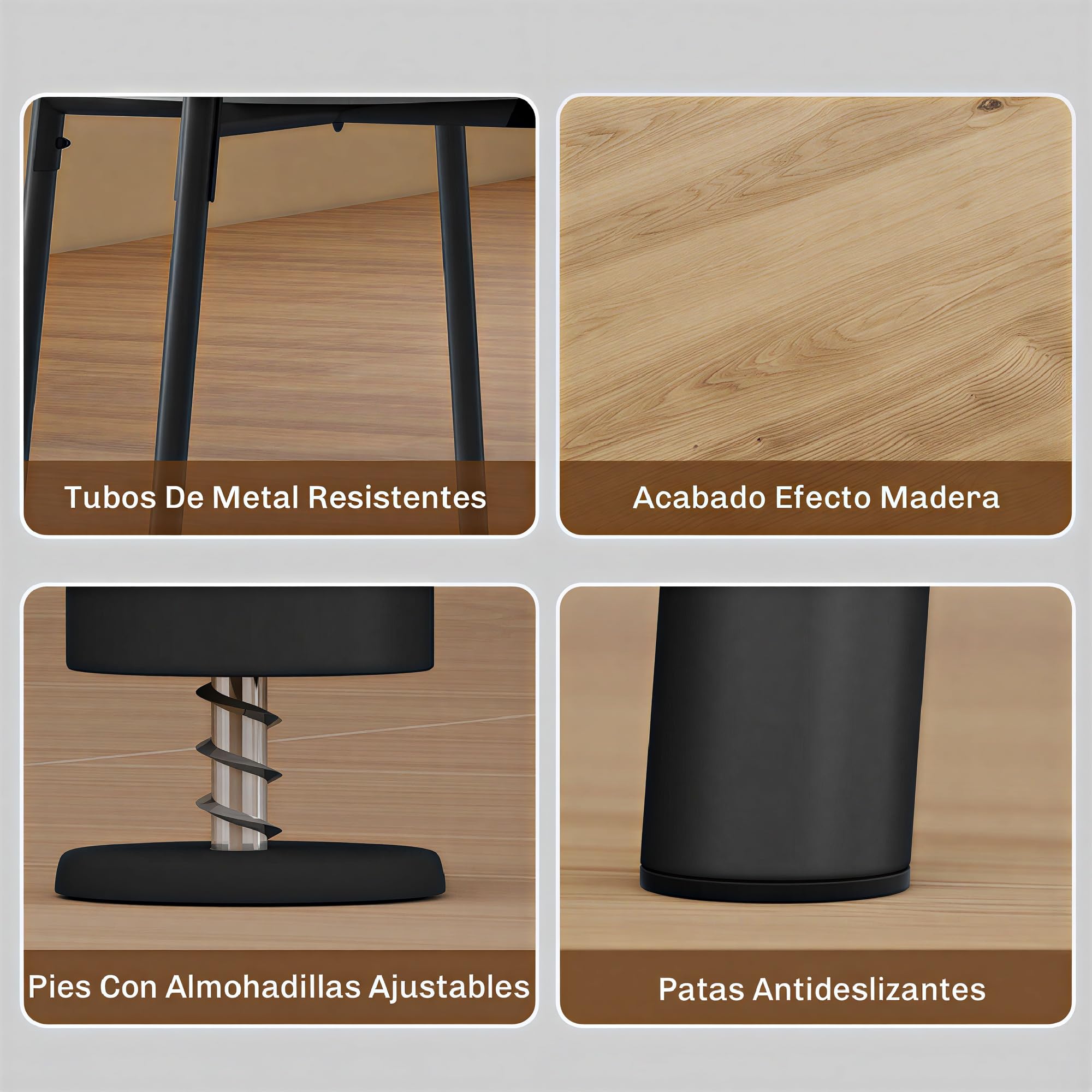 HOMCOM Juego de Mesa y Sillas de Comedor Compact 4 Sillas Ø85x76 cm Natural | Estilo Industrial, Mesa de Cocina Redonda, Marco Metálico, para Salón y Espacios Pequeños