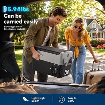 53QT Portable Car Refrigerator, Dual Zone 12V Fridge Freezer with App Control, 12/24V DC & 110-240V AC Portable Cooler for Camping, Fishing, Travel & Home Use