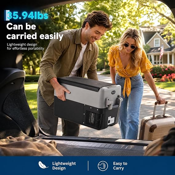 53QT Portable Car Refrigerator, Dual Zone 12V Fridge Freezer with App Control, 12/24V DC & 110-240V AC Portable Cooler for Camping, Fishing, Travel & Home Use