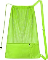 NATURAL STYLE XL Large Mesh Drawstring Beach Gym Bag - 26x18 Inch Ventilated Swim Sports Gear Storage with Pockets